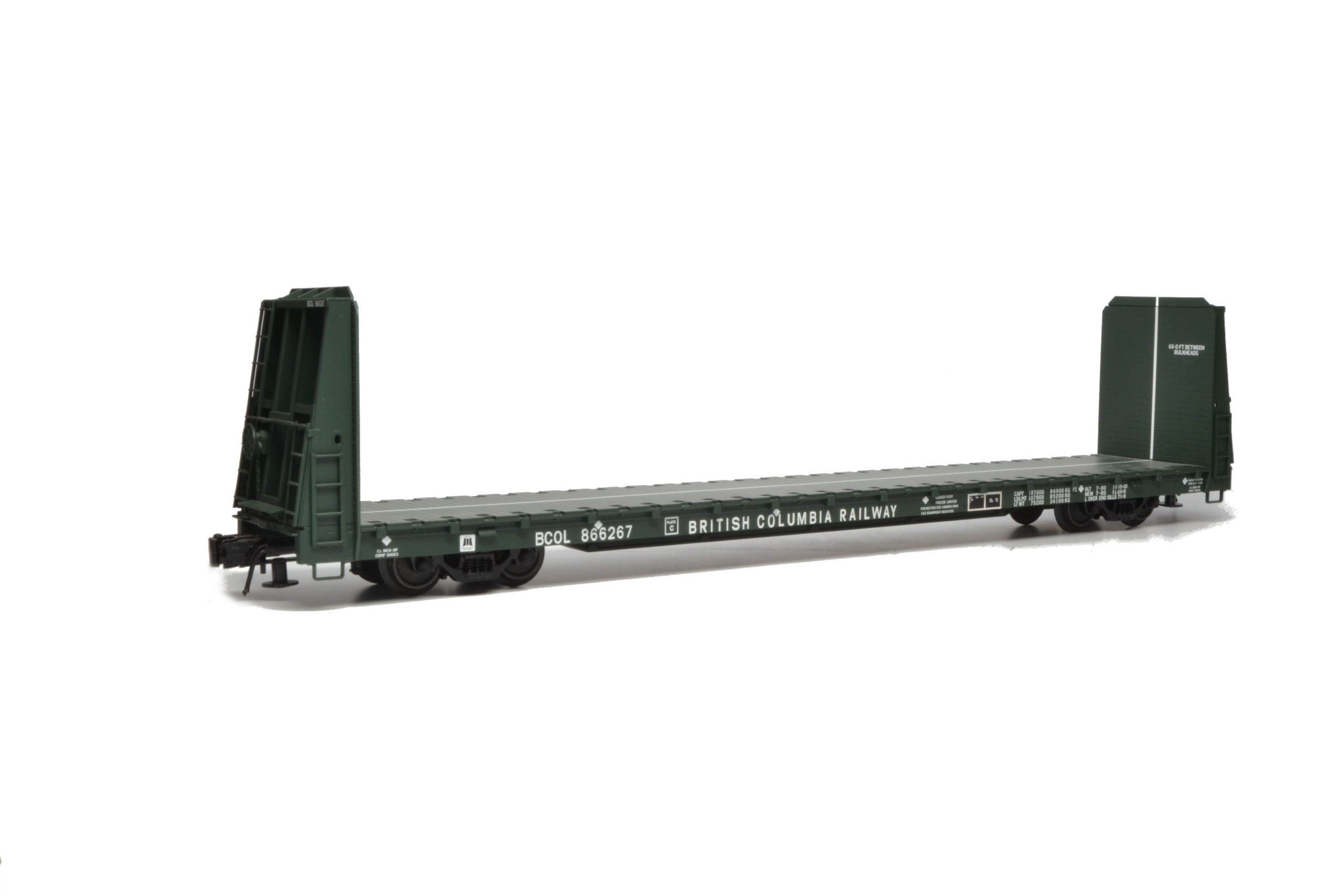 2013 BCR Bulkhead Flatcar Atlas O British Columbia Railway 60' Bulkhead Flatcar